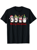 Men's T-Shirt Merry Christmas Adorable Penguins Wearing Holiday Hats And Holding Candy Canes Penguins