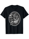 Men's T-Shirt Nordic Warrior In Ornate Helmet With Axe Surrounded By Braided Frame Viking