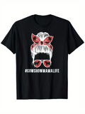 Men's T-Shirt Cowshowmamalife Red Bandana Sunglasses With Messy Bun Woman Silhouette