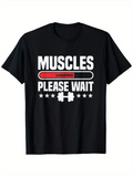 Men's T-Shirt Muscles Loading Please Wait With Barbell Icons And White Stars