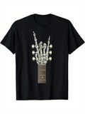 Men's T-Shirt Bones And Guitar Tuning Pegs In Rock Gesture Skeleton Hand