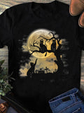 Women's T-Shirt Full Moon Night With Black Cats On Creepy Cemetery Tree