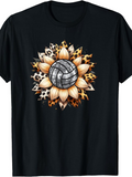 Men's T-Shirt Sunflower Petals With Leopard Pattern Encircling A Silver Volleyball