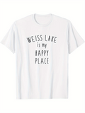 Men's T-Shirt Weiss Lake Is My Happy Place Casual White Typography Tee Shirt