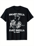 Men's T-Shirt Smart Fella By Day Fart Smella By Night With Whimsical Relaxed Raccoon Lying Under Shining Stars