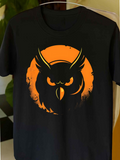 Men's T-Shirt Bold Orange Sunset With Sharp Silhouette Framing Fierce Staring Owl