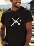 Men's T-Shirt Silver Stars Above Crossed Blades On Open Field Swords