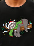 Men's T-Shirt Festive Holiday Sloth Wearing Green Scarf And Red Santa Hat