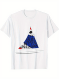 Men's T-Shirt Scribbled Blue Red Triangle Among Simple Lines With Sailboat
