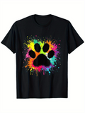 Men's T-Shirt Rainbow Paint Splashes With Colorful Abstract Paw Print