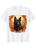 Men's T-Shirt Autumn Leaves And Warm Light Surrounding A Majestic Black Dog