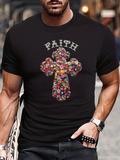 Men's T-Shirt Faith Colorful Candy Pattern Shining Cross Graphic T Shirt