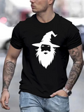 Men's T-Shirt Long White Beard With Pointed Wizard Hat Mysterious Wizard