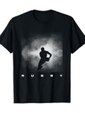 Men's T-Shirt Rugby Player Sprinting Through Stormy Mist Silhouette