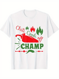 Men's T-Shirt Chili Cook Off Champ Bold Red Green Design With Peppers And Fire Print