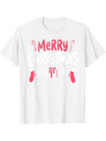 Men's T-Shirt Merry Christmas Lettering With Candy Canes And Gift Box Surrounded By Festive Mittens