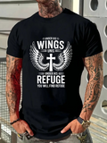 Men's T-Shirt Under His Wings Rising Cross With Outspread Angel Feathers Refuge