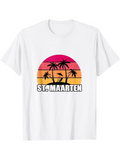 Men's T-Shirt St Maarten Sunset With Palm Trees Silhouetted Flight Over Beach