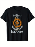 Men's T-Shirt Hawaii Islands Nautical Wheel Anchors Rope Rustic Graphic Design