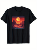 Men's T-Shirt Fiery Sunset Sky Over Canyon With Flowing River Landscape