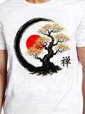 Men's T-Shirt Ancient Tree With Crescent Brushstroke And Rising Sun Bonsai