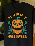 Men's T-Shirt Happy Halloween With Glowing Pumpkin Surrounded By Twisted Vines And Leaves