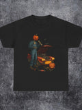 Men's T-Shirt Night Scene With Pumpkin Head Figure And Old Broken Car