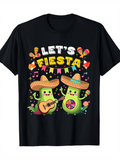 Men's T-Shirt Lets Fiesta Dancing Avocados With Festive Sombreros Guitar Music Notes Celebration