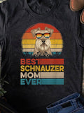 Men's T-Shirt Best Schnauzer Mom Ever With Retro Sunset And Sunglasses Dog