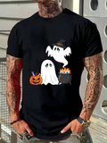 Men's T-Shirt Playful Ghosts With Halloween Pumpkin And Bubbling Cauldron Ghost