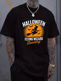 Men's T-Shirt Halloween Diverting Night Sky With Flying Witch And Bats Wizard