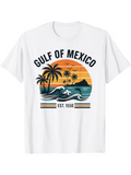 Men's T-Shirt Gulf Of Mexico Colorful Sunset With Palm Trees Rolling Waves Beach