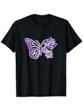Men's T-Shirt Purple Outline Rose With Lavender Butterfly Graphic Butterfly