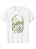 Men's T-Shirt Sunshine Over Green Hills With River Flowers And Small Boat Scenery