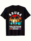 Men's T-Shirt Aruba Vacation 2025 Colorful Sunset Beach Palm Tree