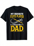 Men's T-Shirt My Favorite Flute Player Calls Me Dad With Yellow Accents And Musical Flute Graphic