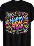 Men's T-Shirt Happy New Year Colorful Fireworks With Stars And Splash Bursts