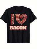 Men's T-Shirt I Love Bacon Rustic Stripes With Curved Bacon Pieces Heart