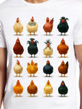 Men's T-Shirt Farmyard Colors With Whimsical Cartoon Chickens In Stylized Rows Chicken