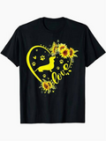 Men's T-Shirt Love Heart With Bright Sunflowers And Paw Prints Dog