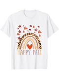Men's T-Shirt Happy Fall With Autumn Leaves Rainbow And Heart Graphic