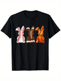 Men's T-Shirt Bunnies With Baseball Football Basketball Patterns On Black T Shirt