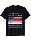 Men's T-Shirt God Created Man And Woman With Patriotic Stripes Bold American Flag