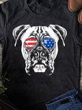 Men's T-Shirt Patriotic Dog With Sunglasses Reflecting American Flag Colors Bulldog