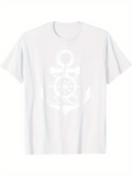 Men's T-Shirt Classic Nautical Anchor And Ship Wheel On Soft White T Shirt