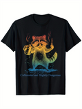 Men's T-Shirt Caffeinated And Slightly Dangerous Raccoon With Coffee Cup Surrounded By Colorful Flames