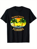Men's T-Shirt Merritt Island Florida Palm Trees Sunset With Relaxing Hammock Scene