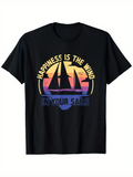 Men's T-Shirt Happiness Is The Wind Retro Sunset Colors Over Silhouette Sailing Boat