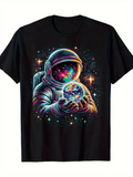 Men's T-Shirt Cosmic Astronaut Holding Glowing Universe Surrounded By Vibrant Stars Astronaut