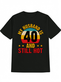 Men's T-Shirt My Husband Is Forty And Still Hot Retro Stripes With Yellow Red Stars T Shirt